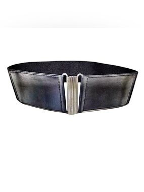 Iris Setlakwe Wide Waist Belt | Black Leather | Elastic | Silver Clasp | Size 4